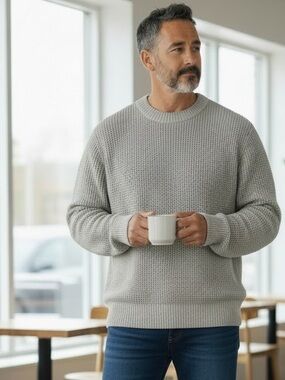 Everlane Waffle Knit Sweater – Grey Heavyweight Cotton Blend (Men’s M)